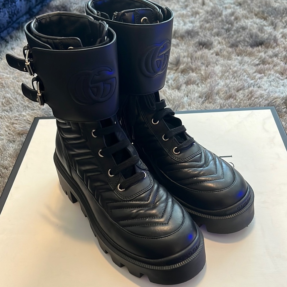 Gucci black interlocking combat boots